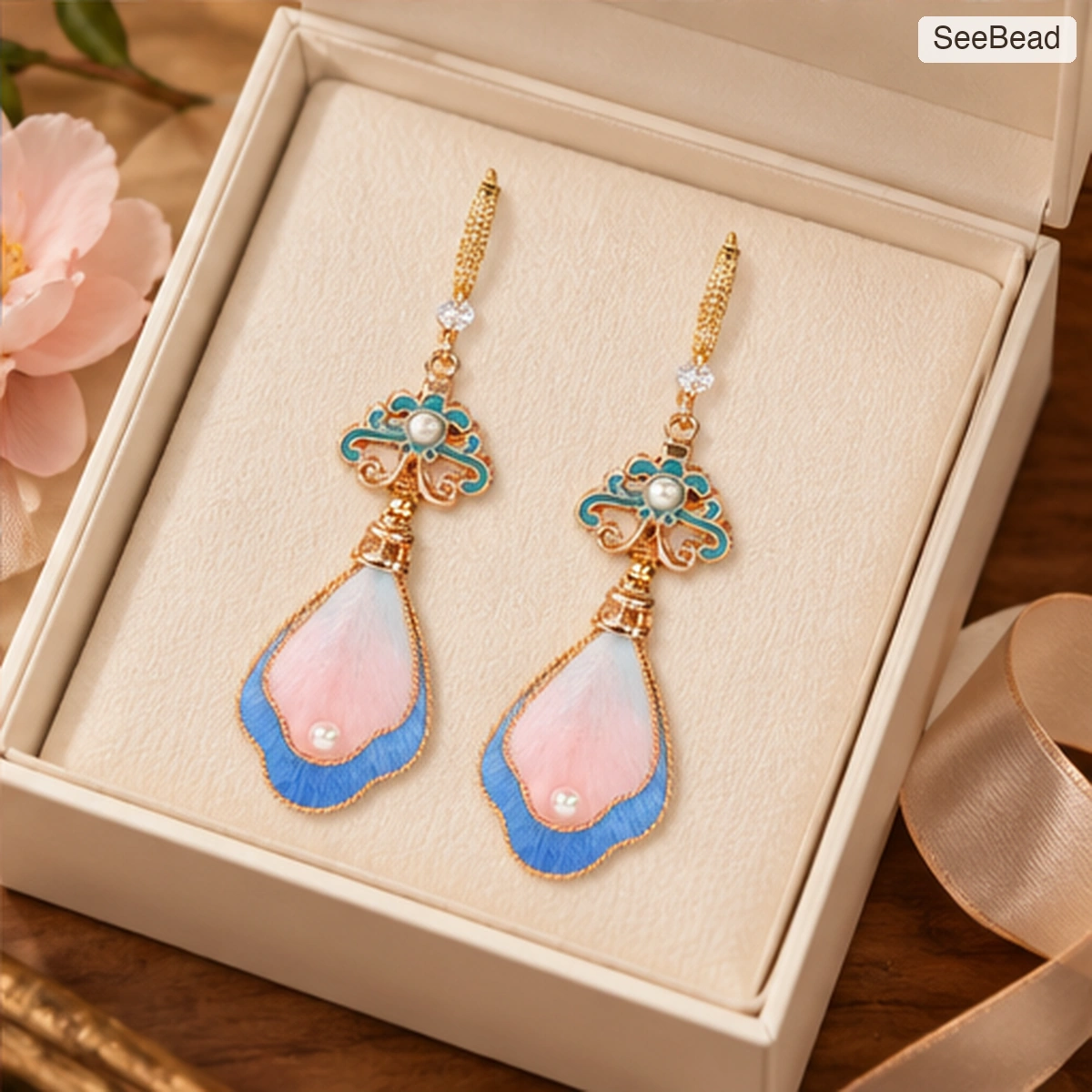 Peach Rhythm Handmade Ronghua Drop Earrings - gift