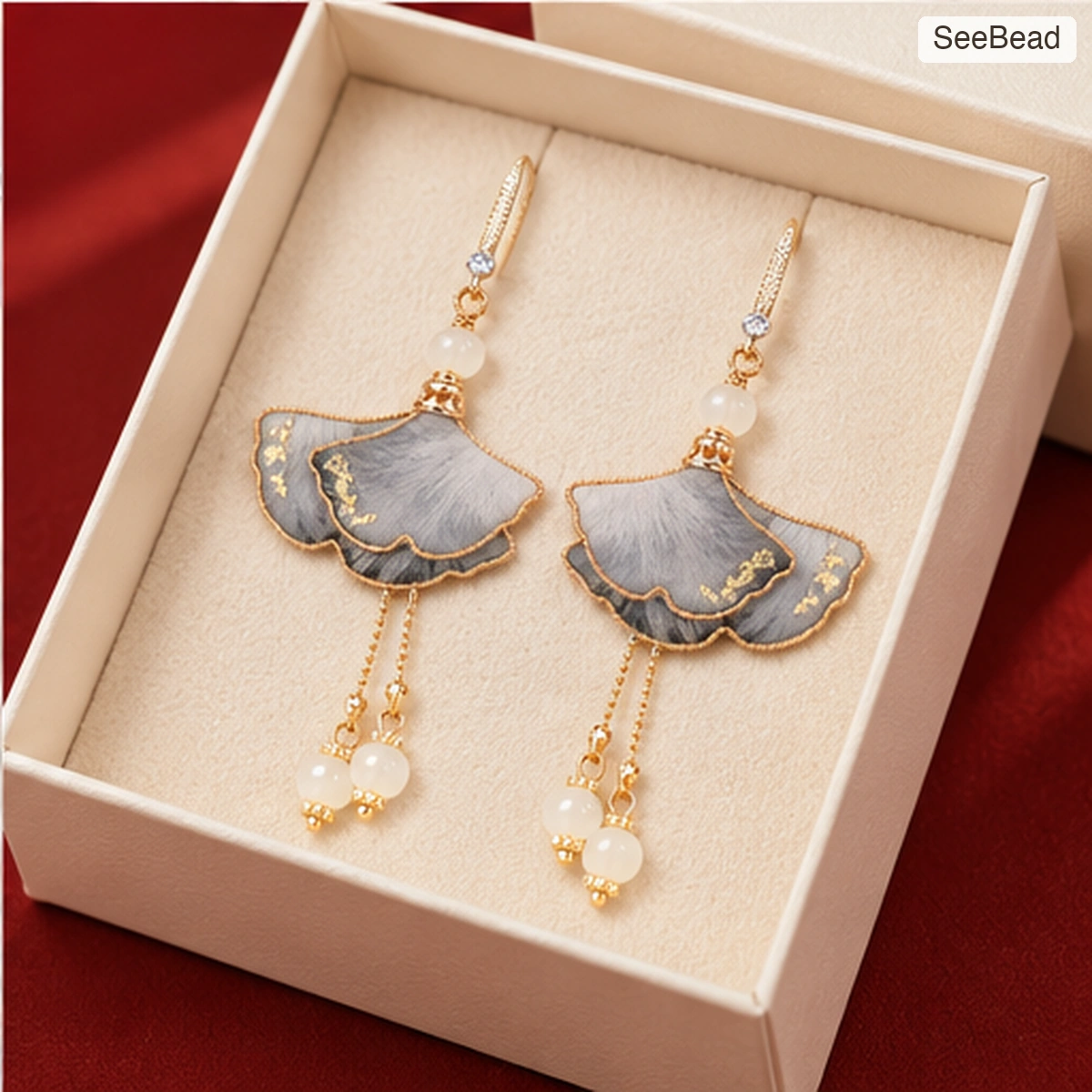 Ink Wash Ginkgo Handmade Ronghua Earrings - gift