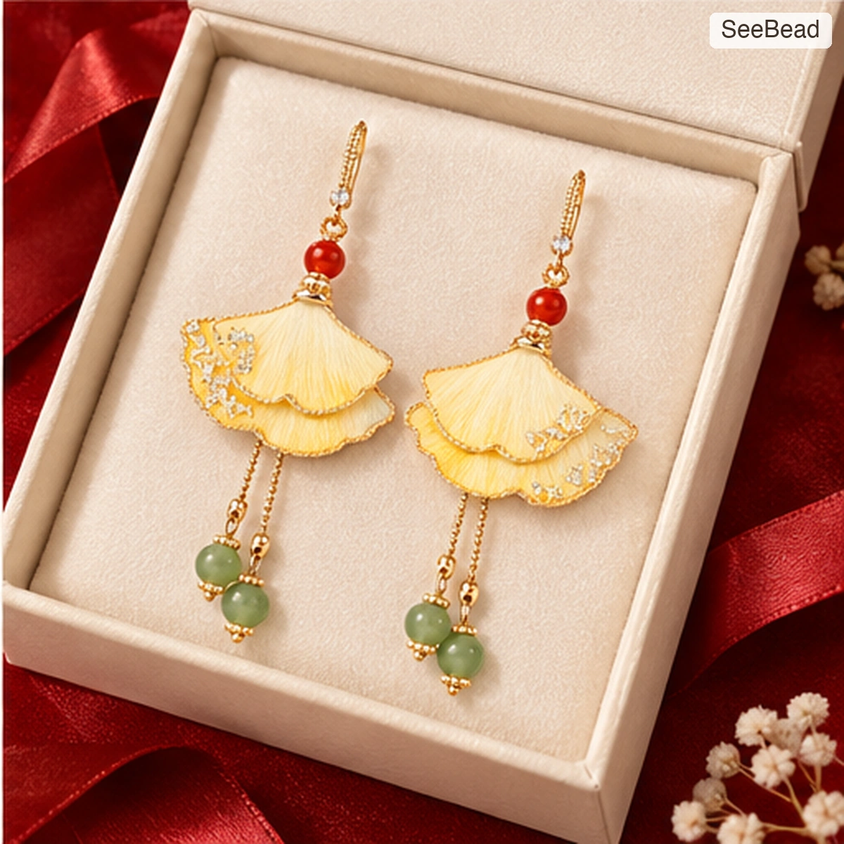 Golden Ginkgo Handmade Ronghua Earrings - gift