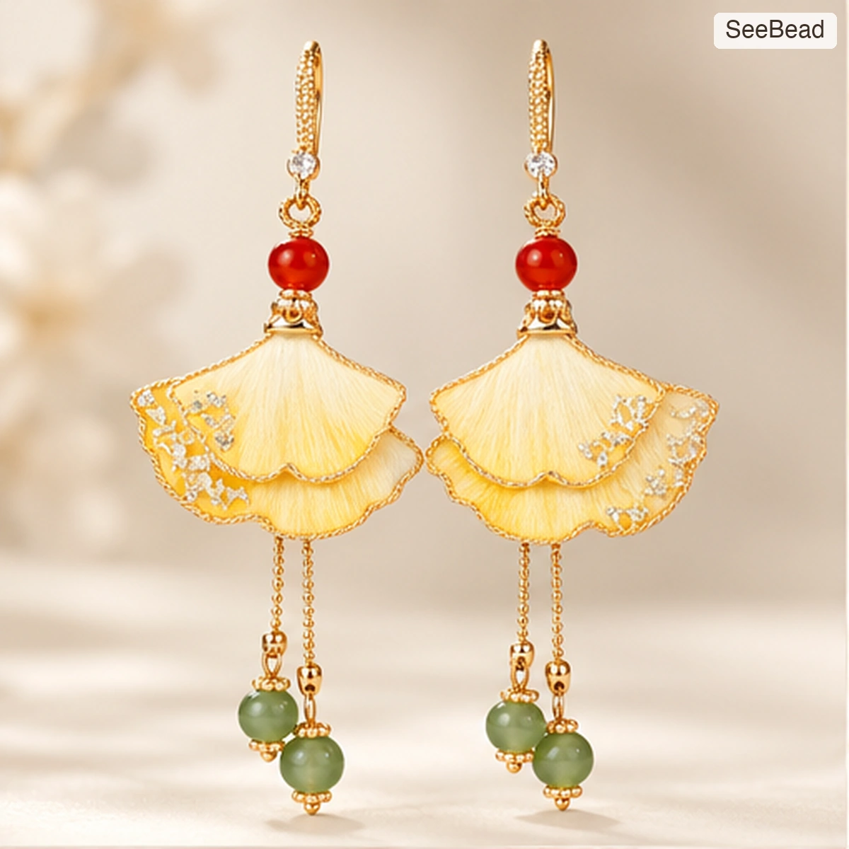 Golden Ginkgo Handmade Ronghua Earrings - cover
