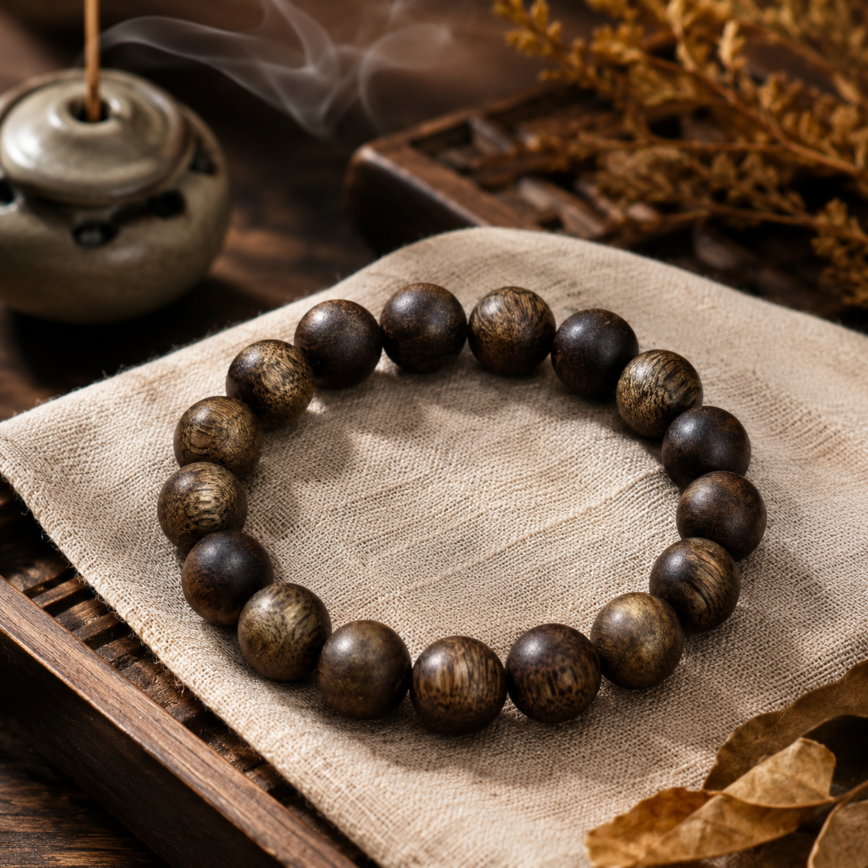 Agarwood Bead Bracelet – Oud Wood Meditation & Grounding Jewelry