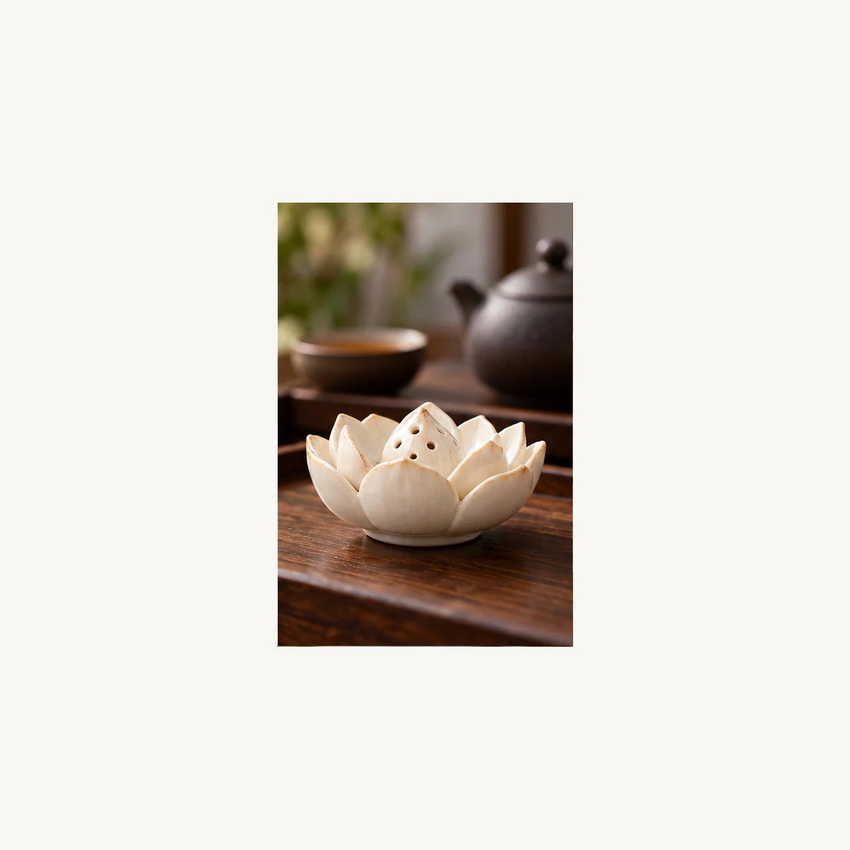 Mini Ceramic Lotus Incense Holder - scene view