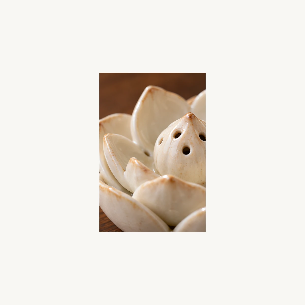 Mini Ceramic Lotus Incense Holder - detail view