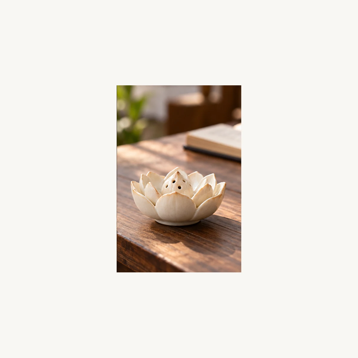 Mini Ceramic Lotus Incense Holder - scene view
