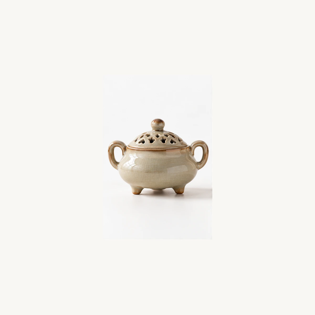 Twin-Handle Ceramic Incense Burner - white view