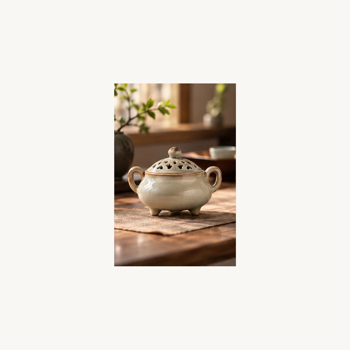 Twin-Handle Ceramic Incense Burner - scene view