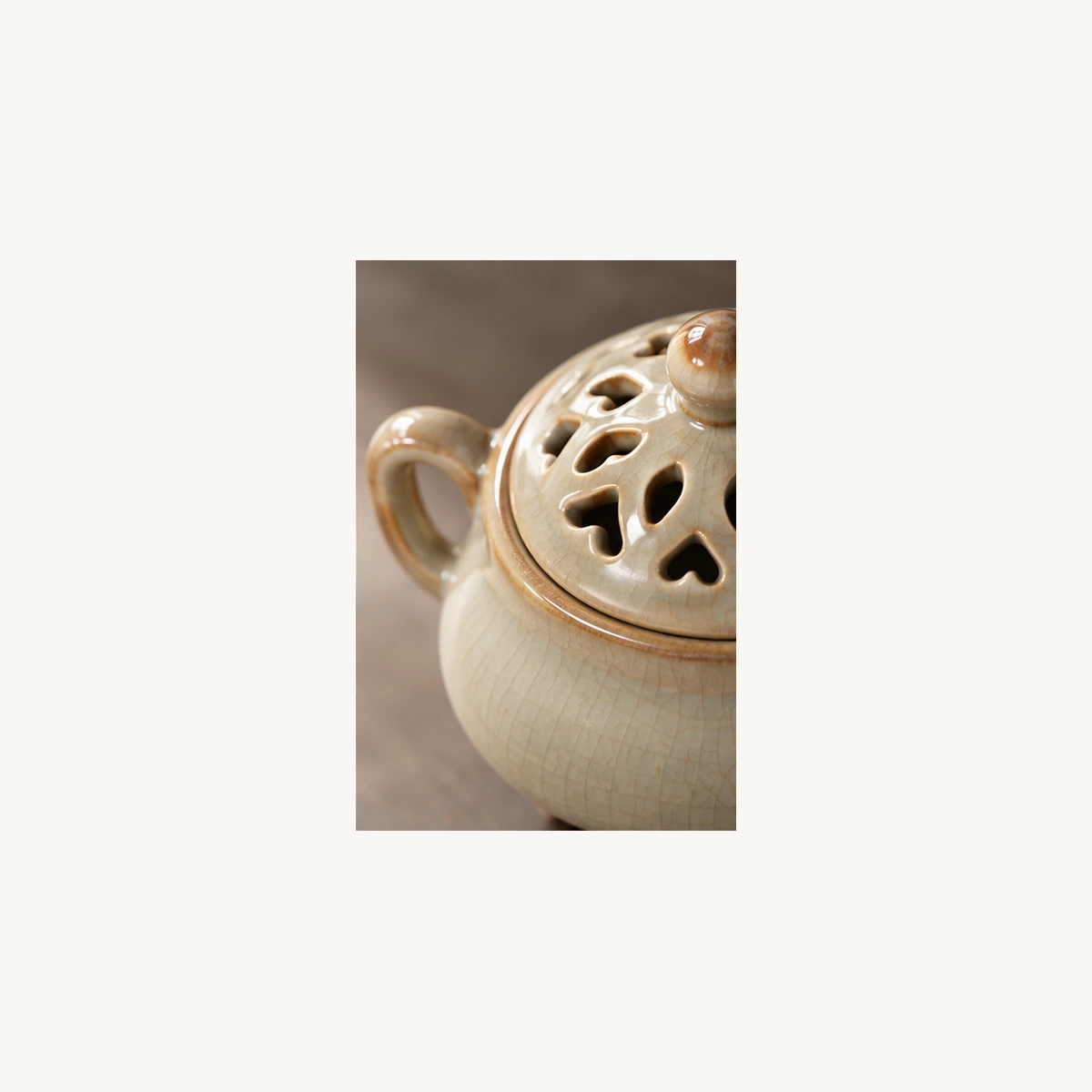 Twin-Handle Ceramic Incense Burner - detail view