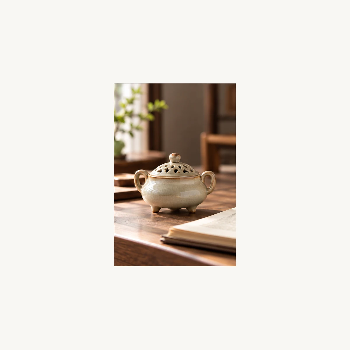 Twin-Handle Ceramic Incense Burner - scene view