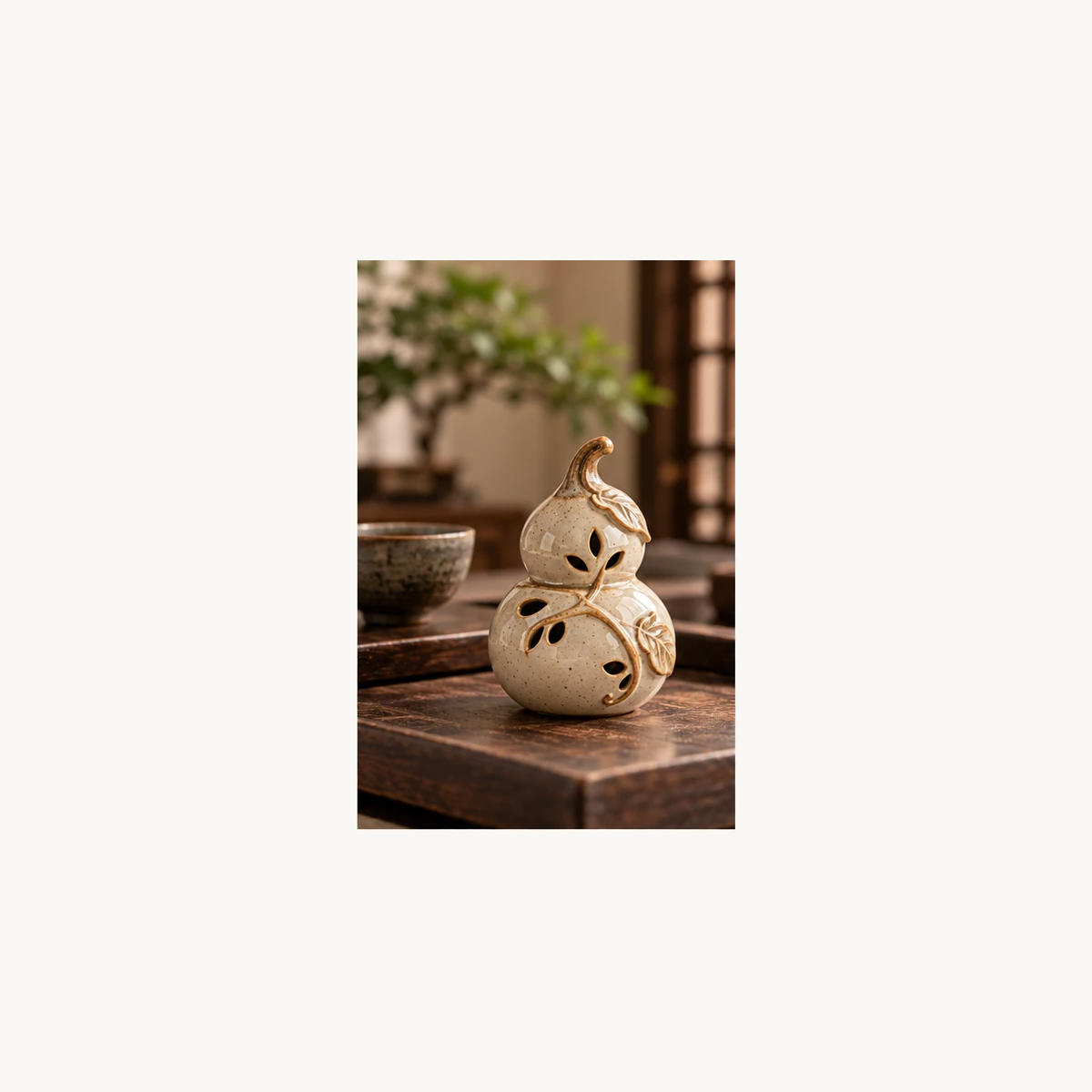 Ceramic Gourd Incense Holder - scene view