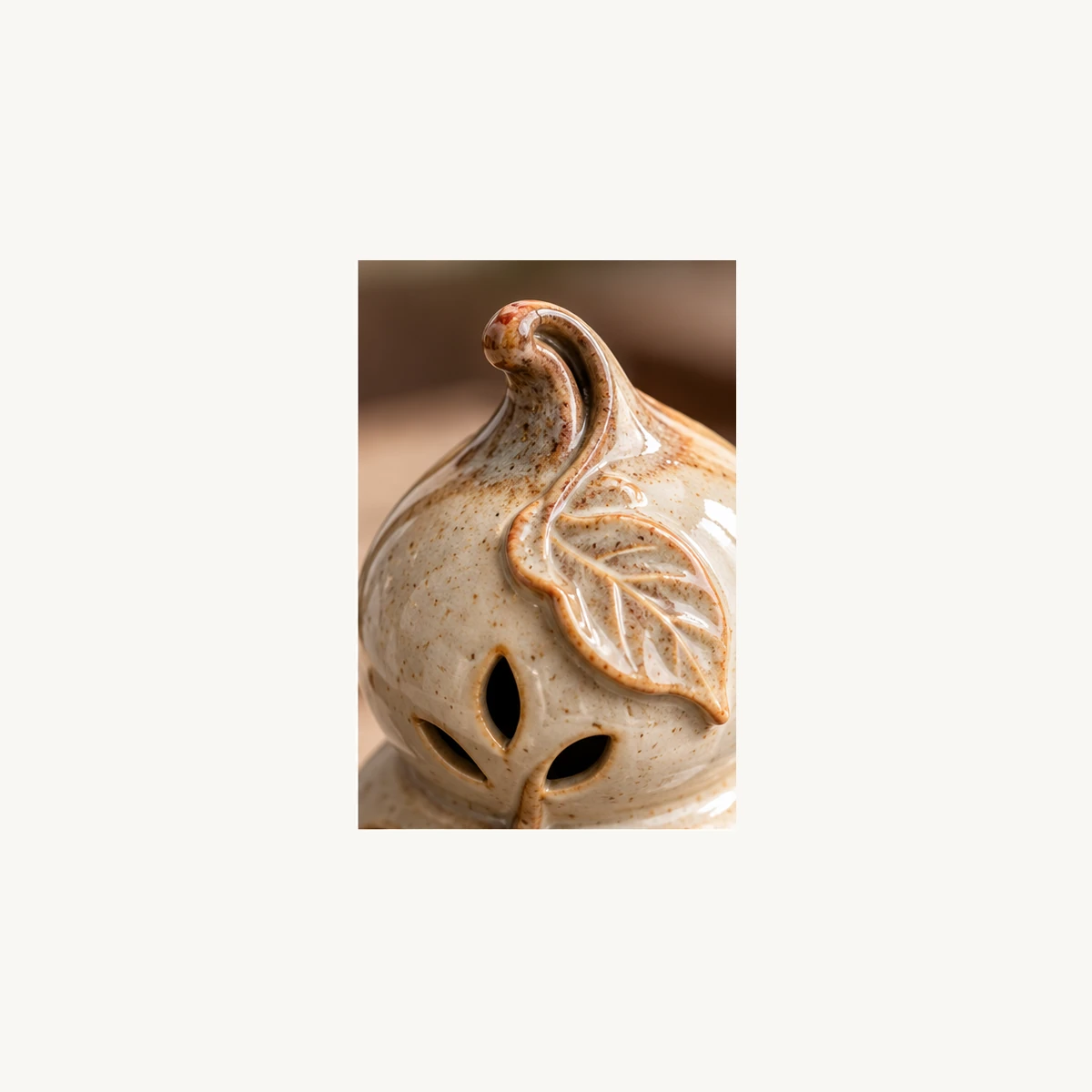 Ceramic Gourd Incense Holder - detail view