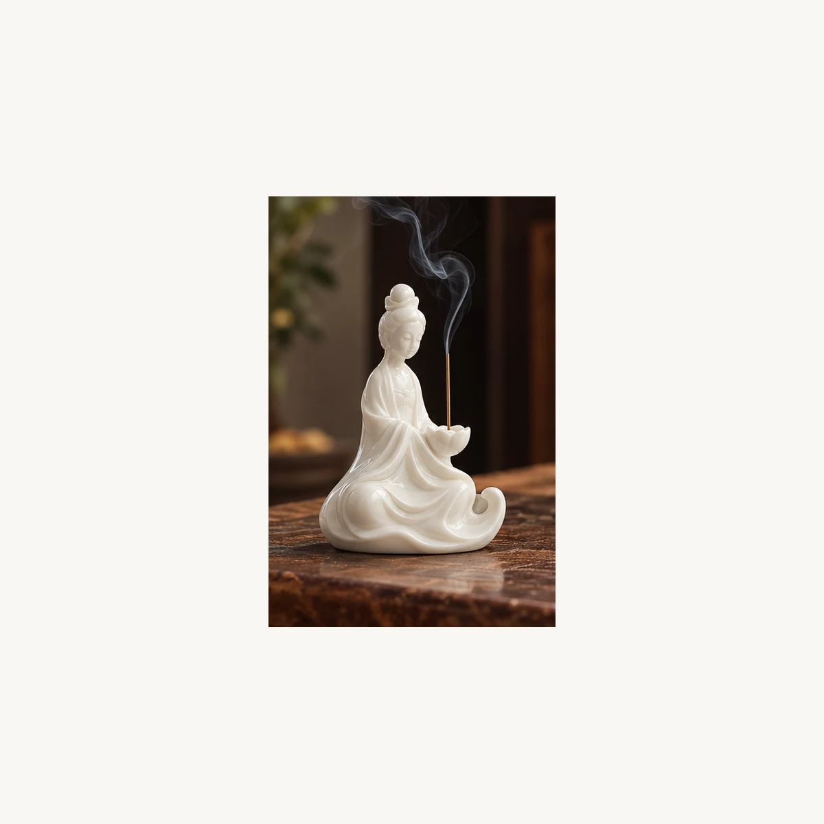 White Porcelain Figure Incense Holder - use view