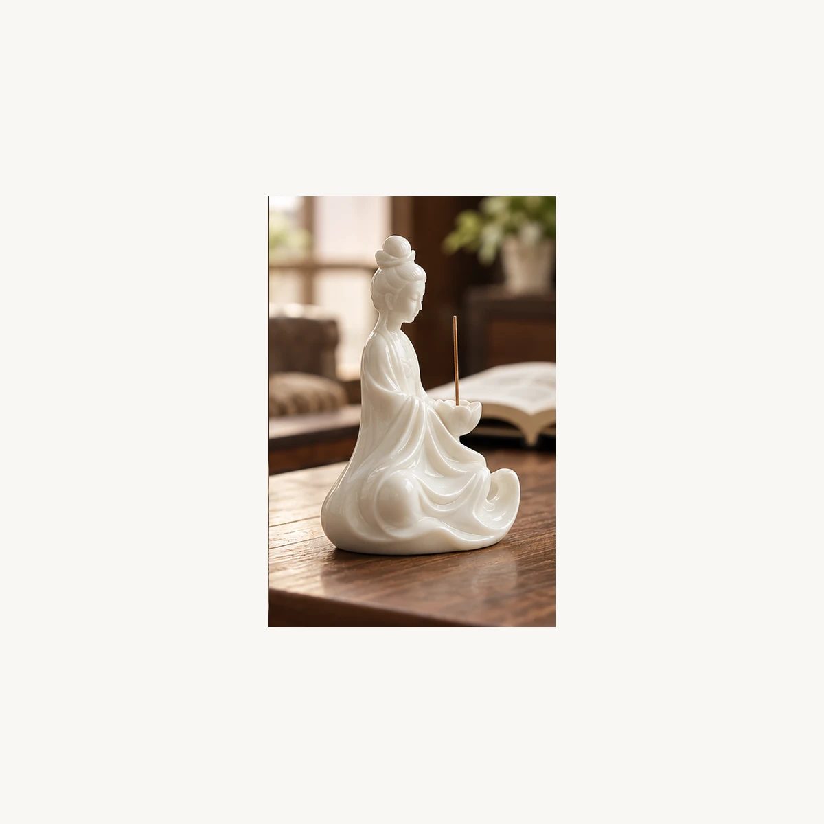 White Porcelain Figure Incense Holder - scene view