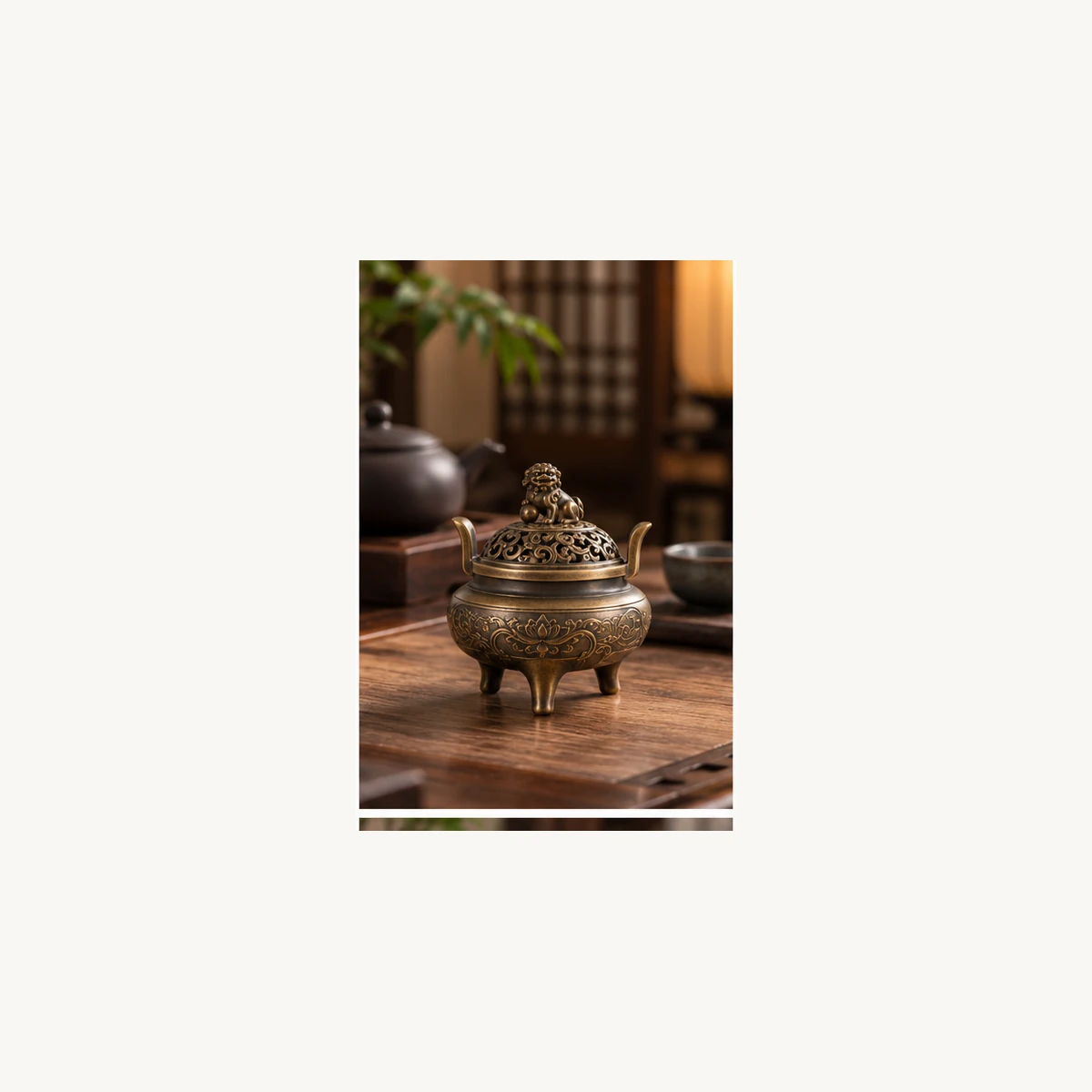Antique Bronze-Style Tripod Incense Burner - scene view