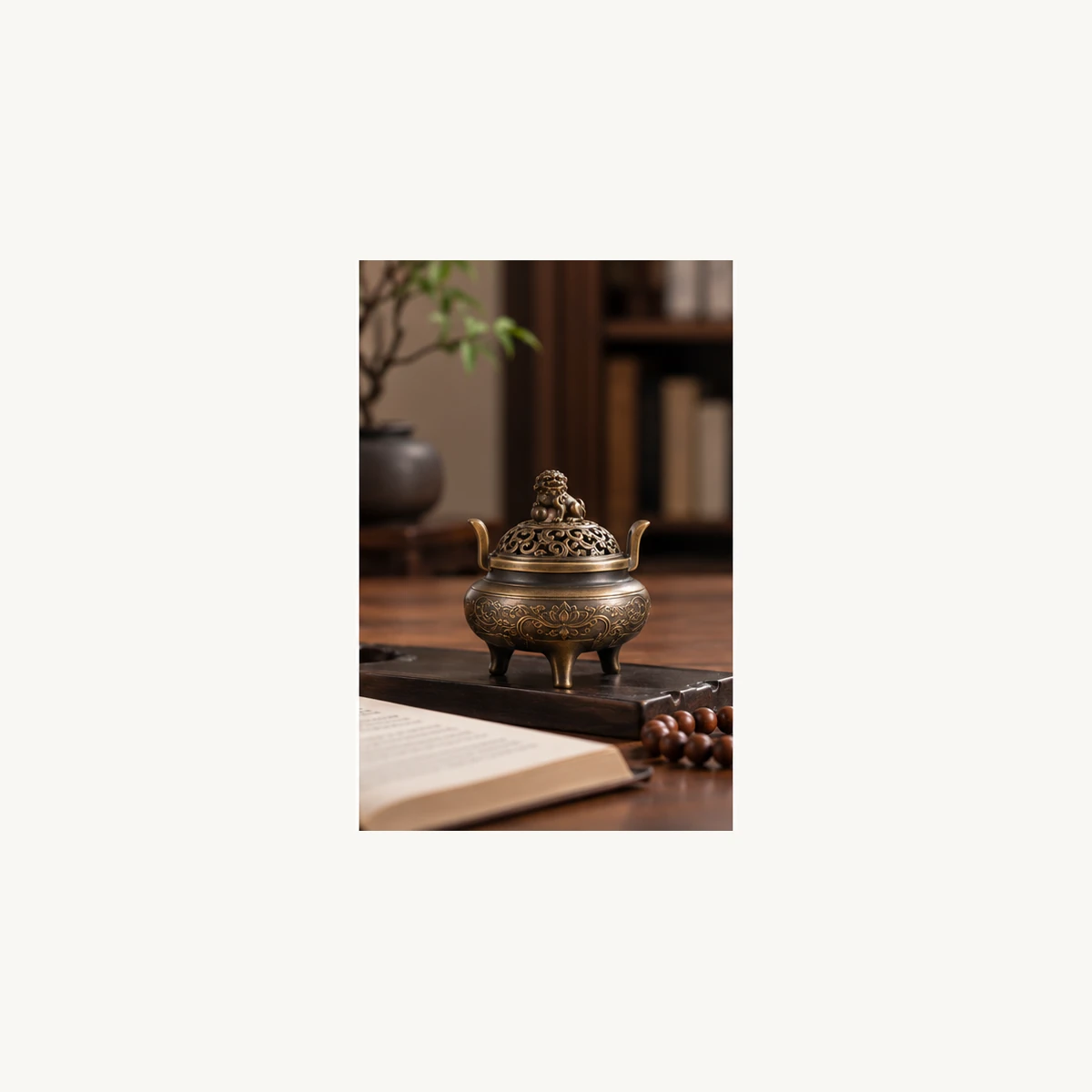 Antique Bronze-Style Tripod Incense Burner - scene view