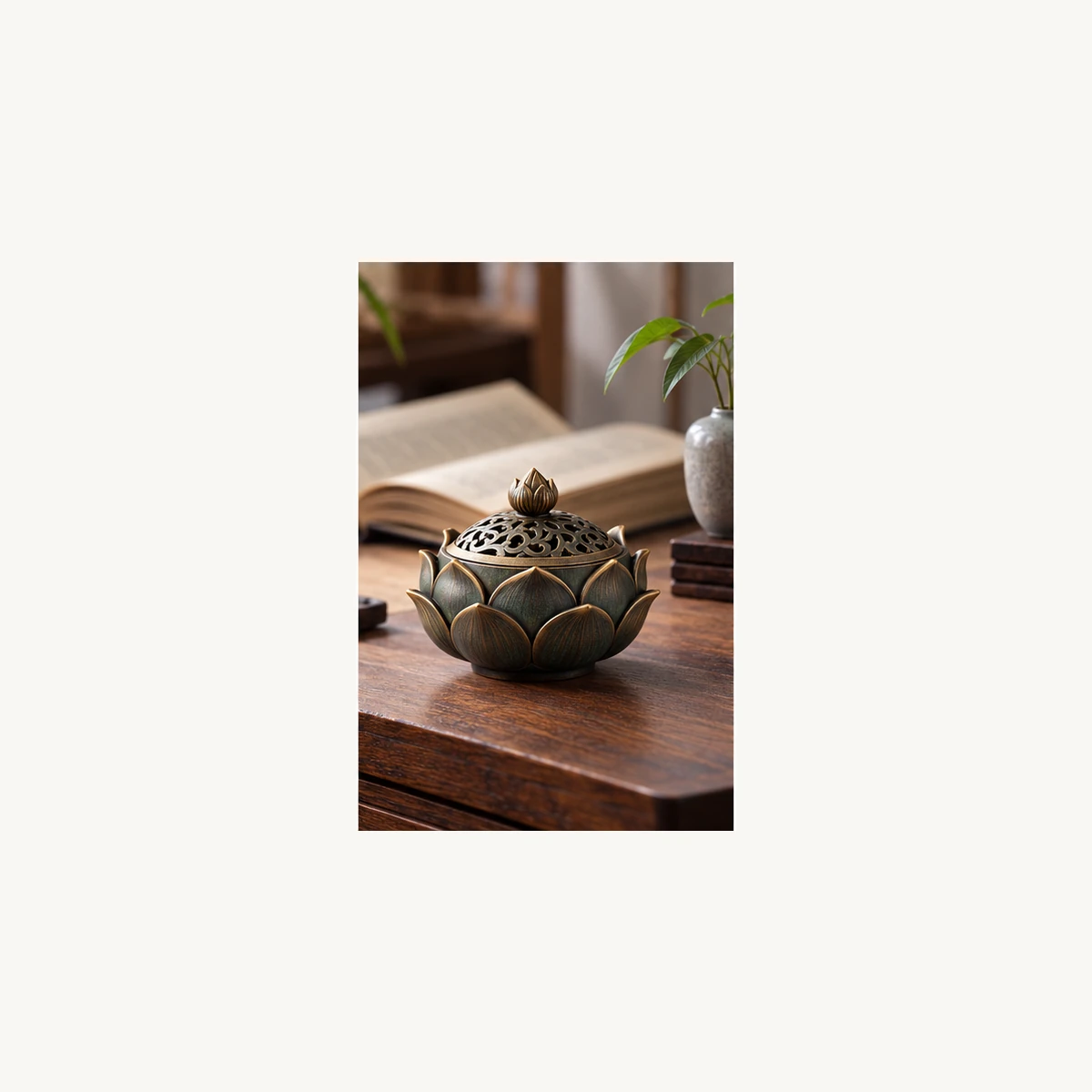 Lotus Relief Incense Burner - scene view