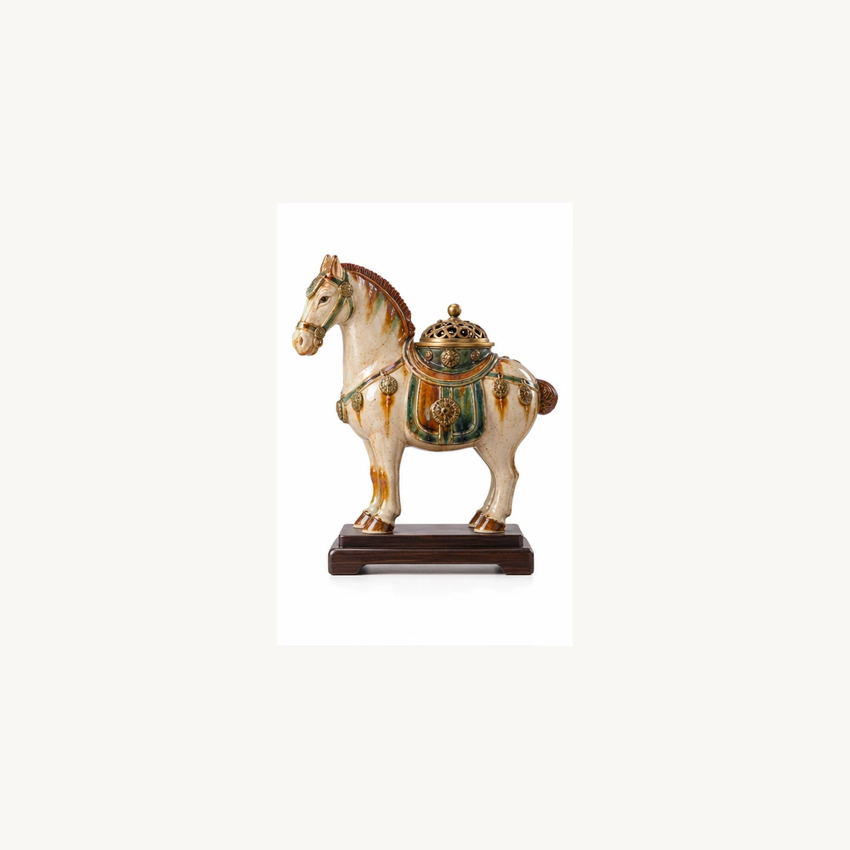 Tang Horse Ceramic Incense Holder - white view