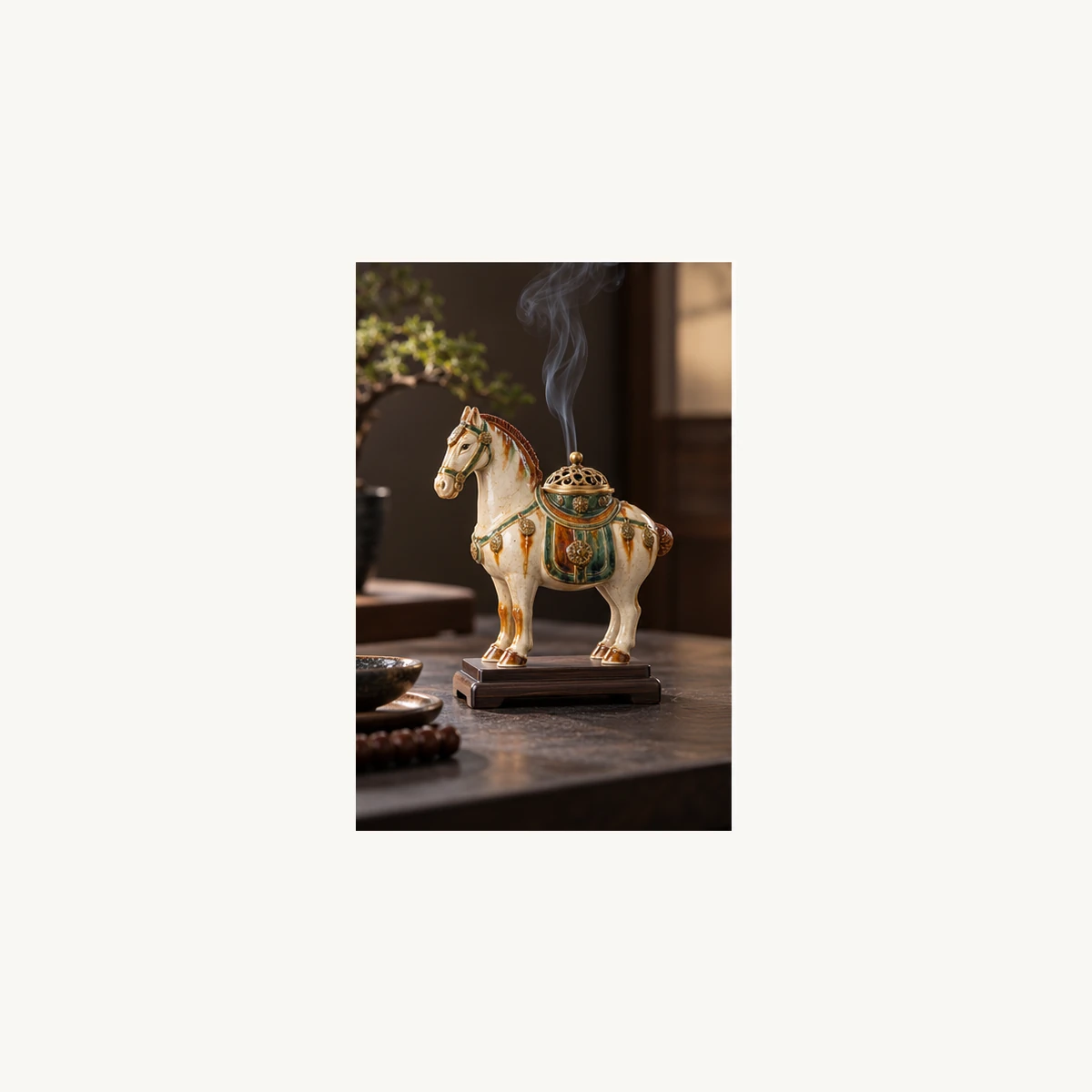 Tang Horse Ceramic Incense Holder - use view