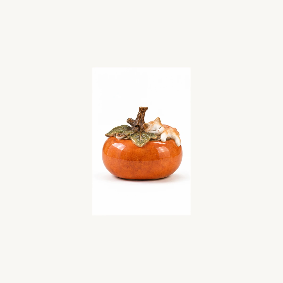Cat and Persimmon Incense Holder - white view