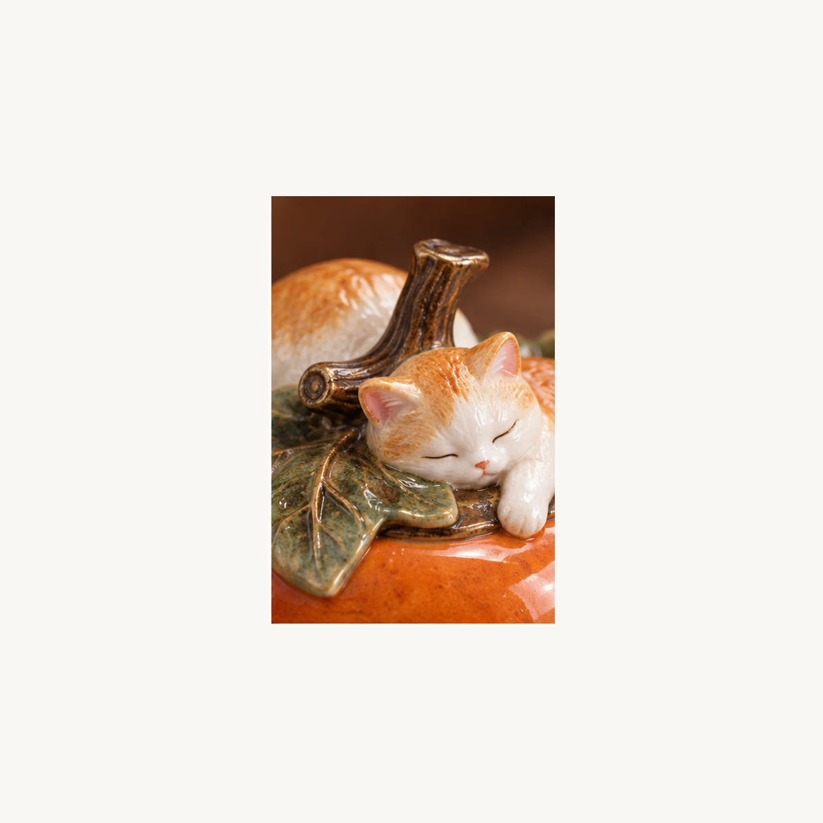 Cat and Persimmon Incense Holder - detail view