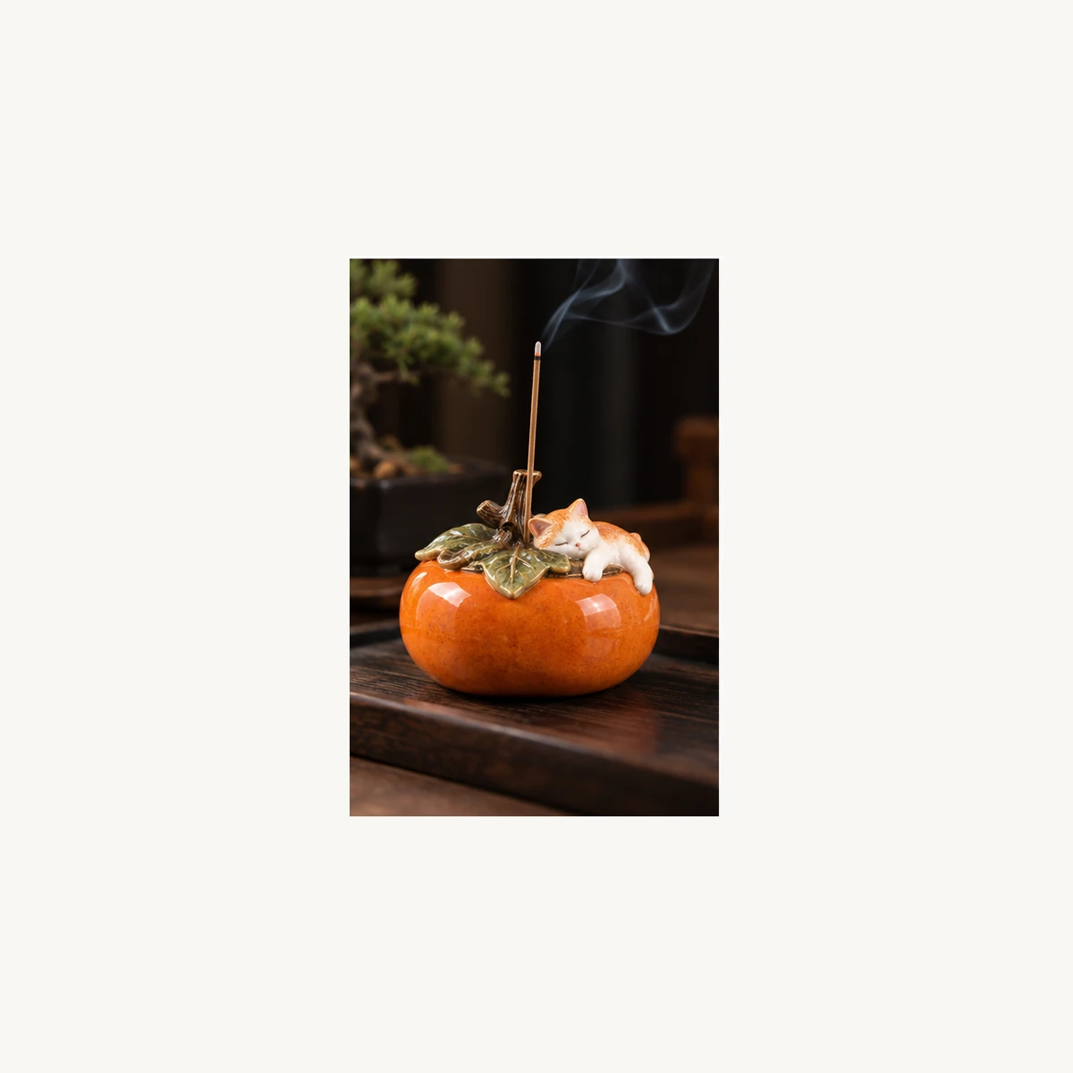 Cat and Persimmon Incense Holder - use view