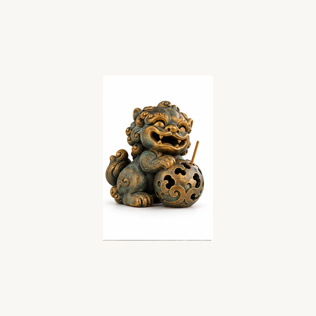 Playful Guardian Lion Incense Holder - white view