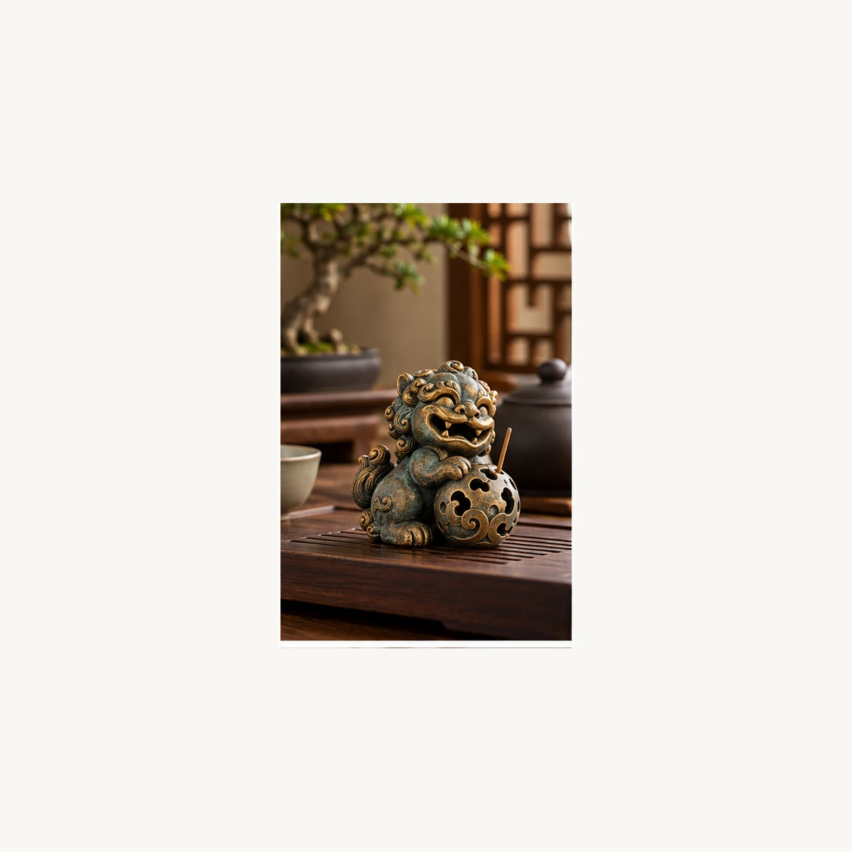 Playful Guardian Lion Incense Holder - scene view