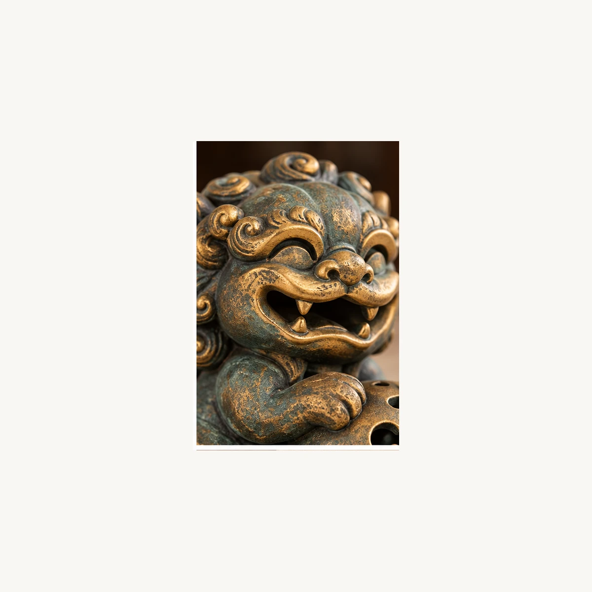 Playful Guardian Lion Incense Holder - detail view