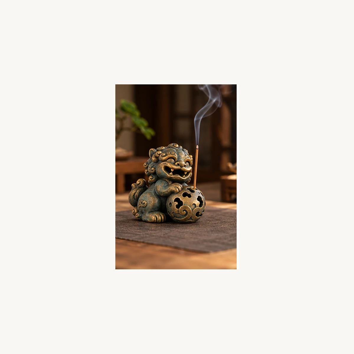 Playful Guardian Lion Incense Holder - use view
