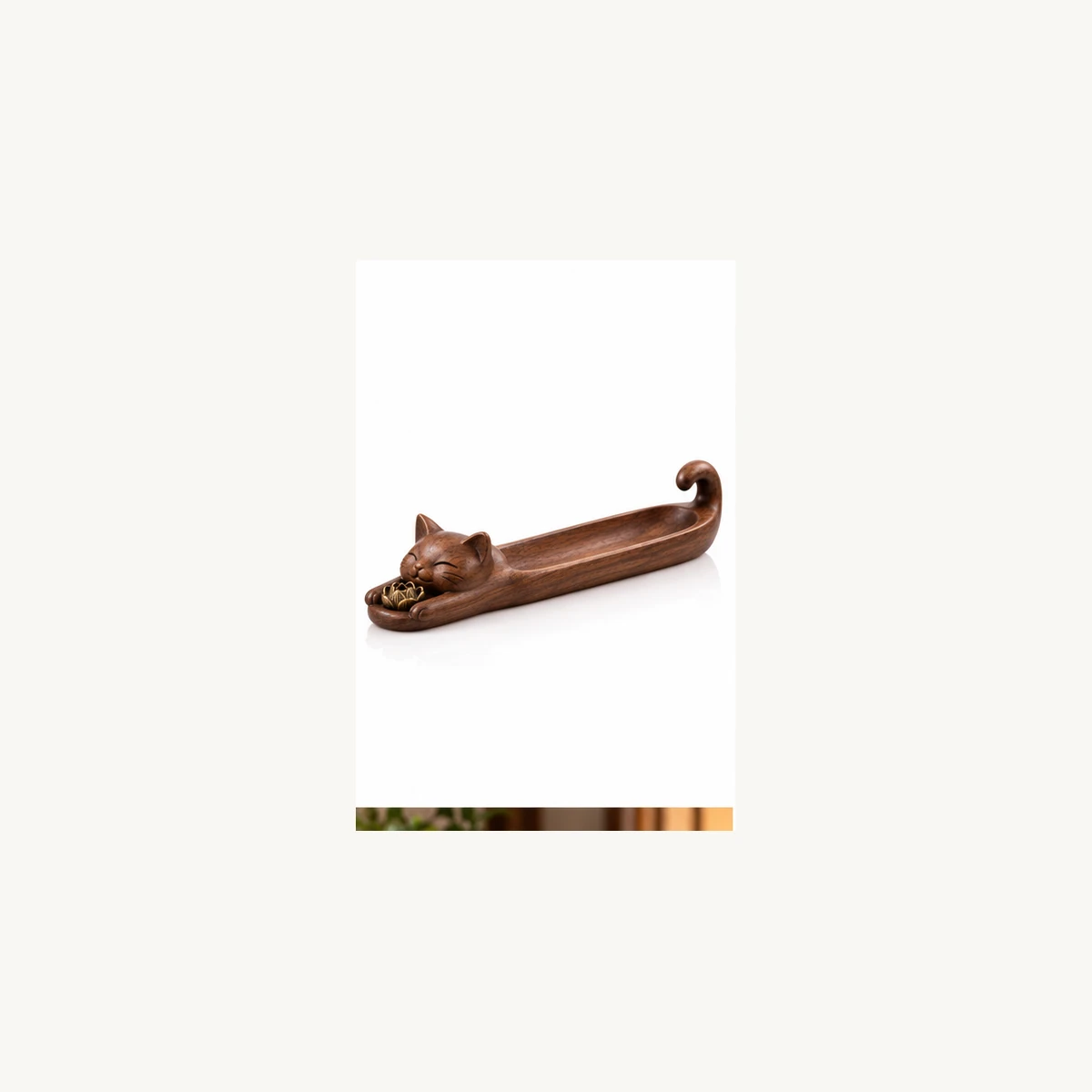 Wooden Cat Incense Tray - white view