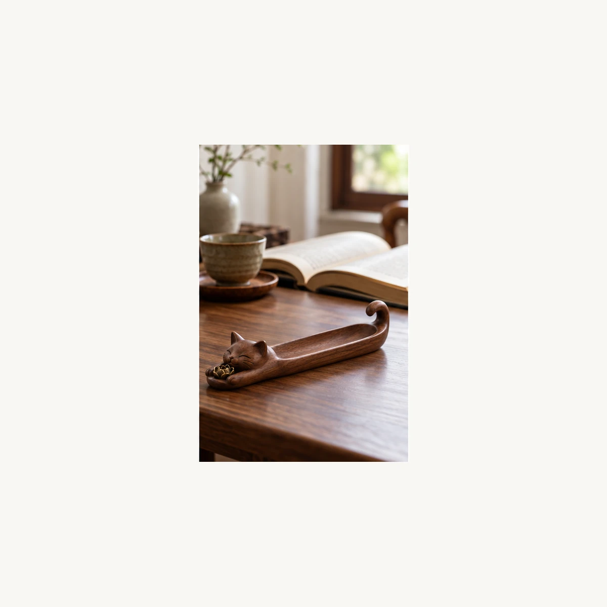 Wooden Cat Incense Tray-SeeBead--See the Unseen, Perceive the Peaceful