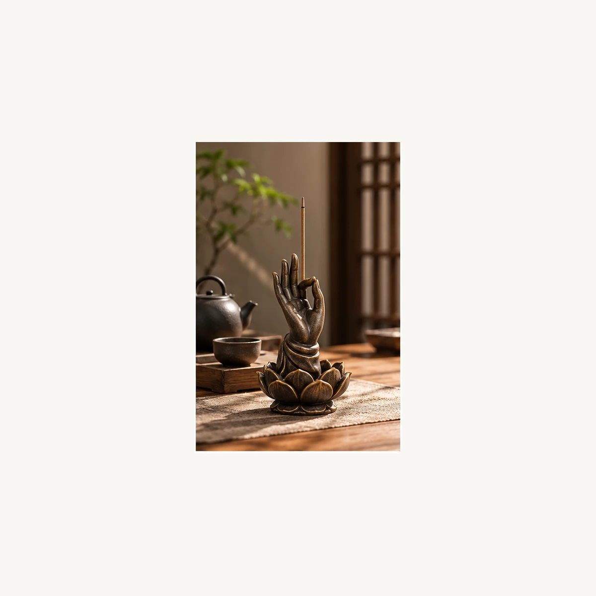 Upright Buddha Hand Incense Holder - scene view