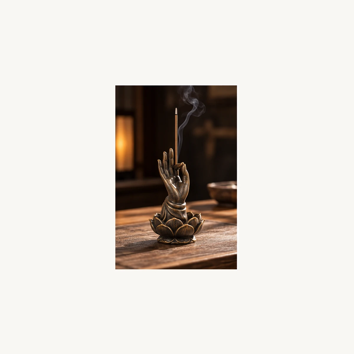 Upright Buddha Hand Incense Holder - use view