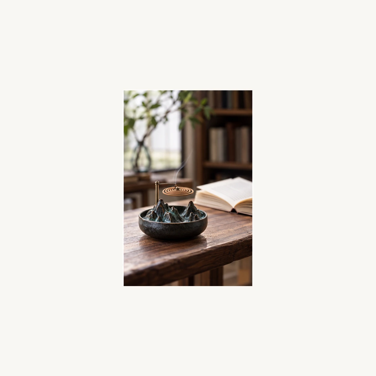 Mountain Ceramic Coil Incense Burner - scene view