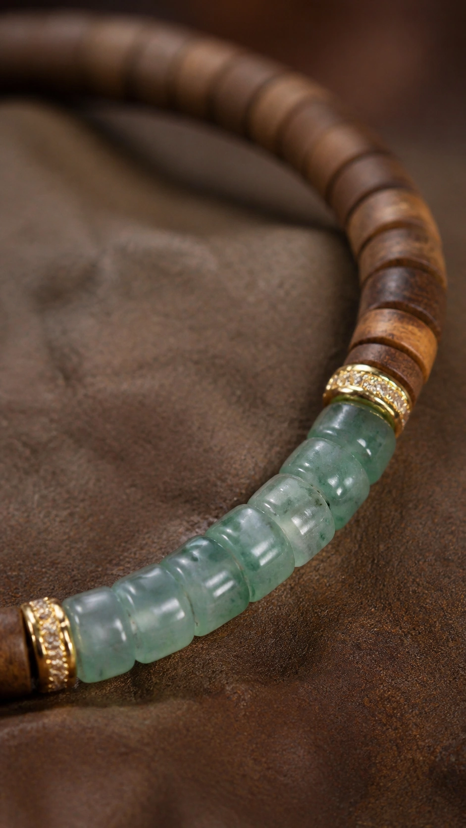 Agarwood and Green Jade Disc-Bead Bracelet - image 3
