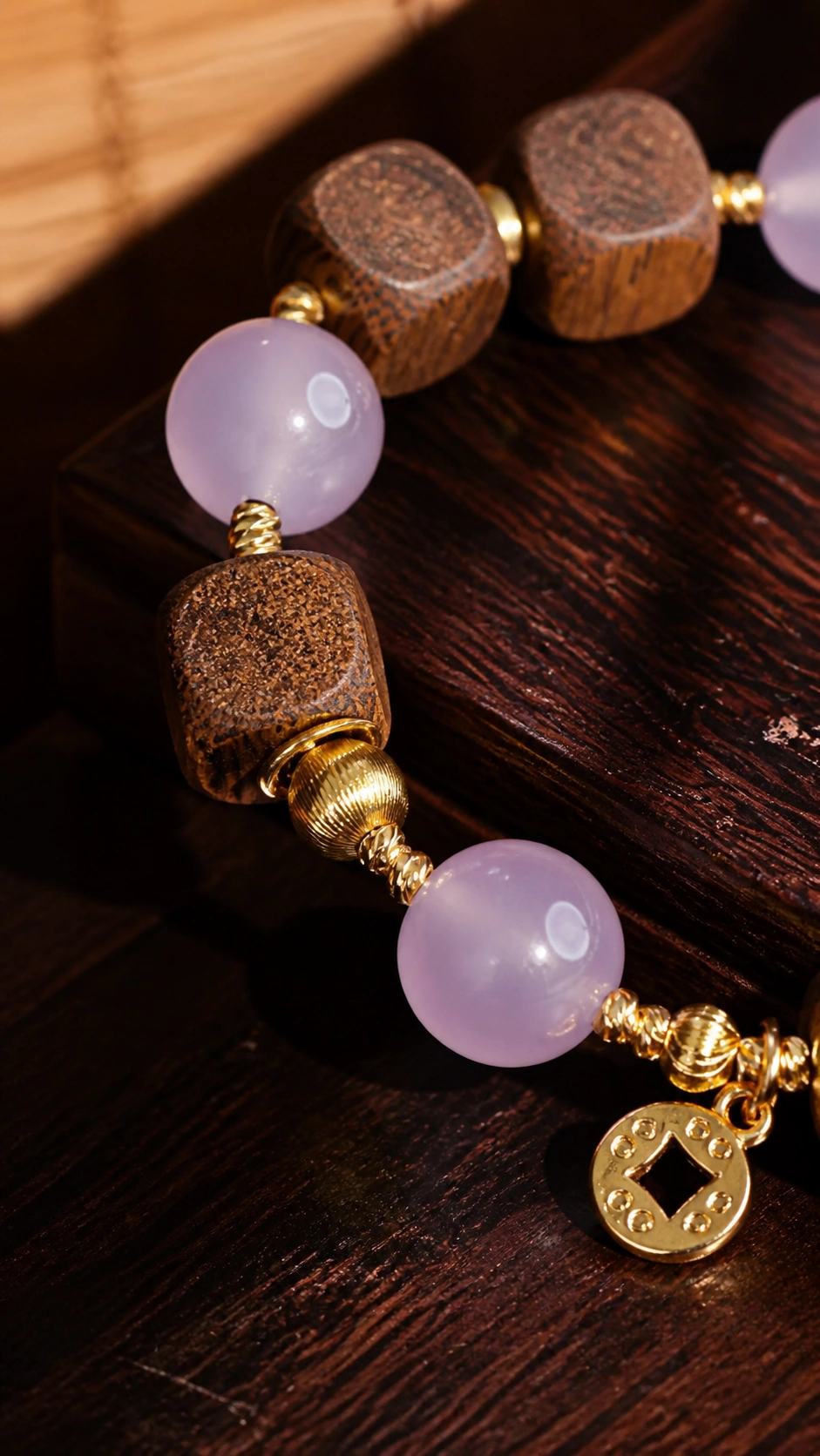 Agarwood and Lavender Jade Cube-Bead Bracelet - image 4