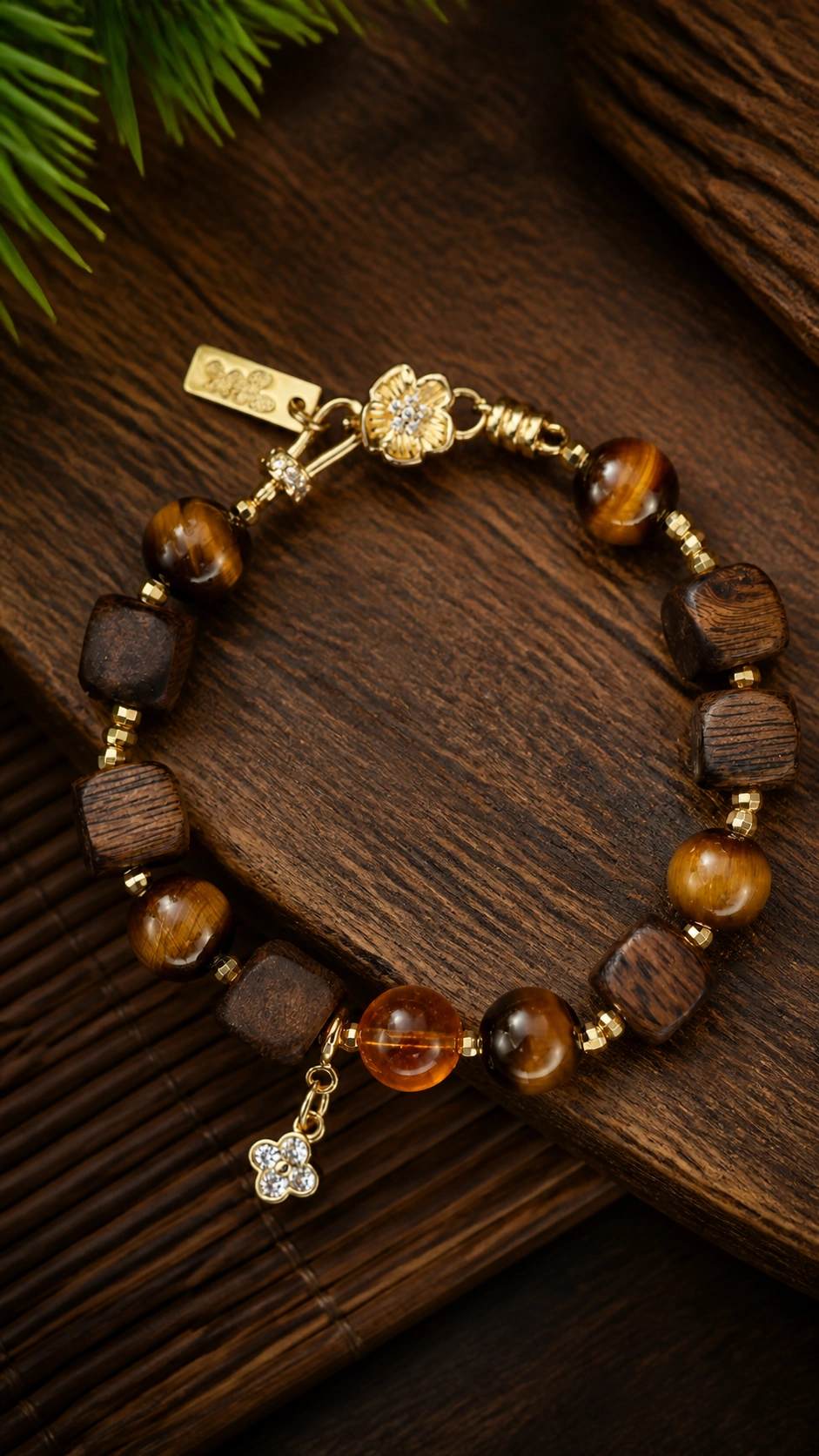 Agarwood, Tiger's Eye and Amber-Tone Bracelet - image 3