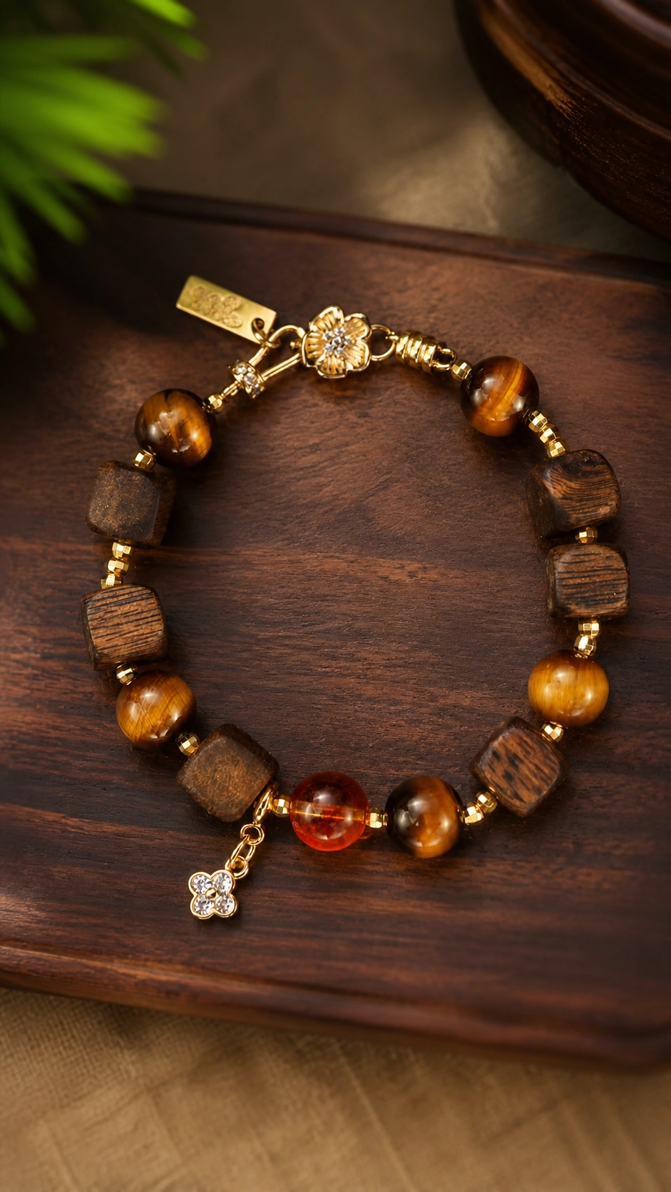 Agarwood, Tiger's Eye and Amber-Tone Bracelet - image 4