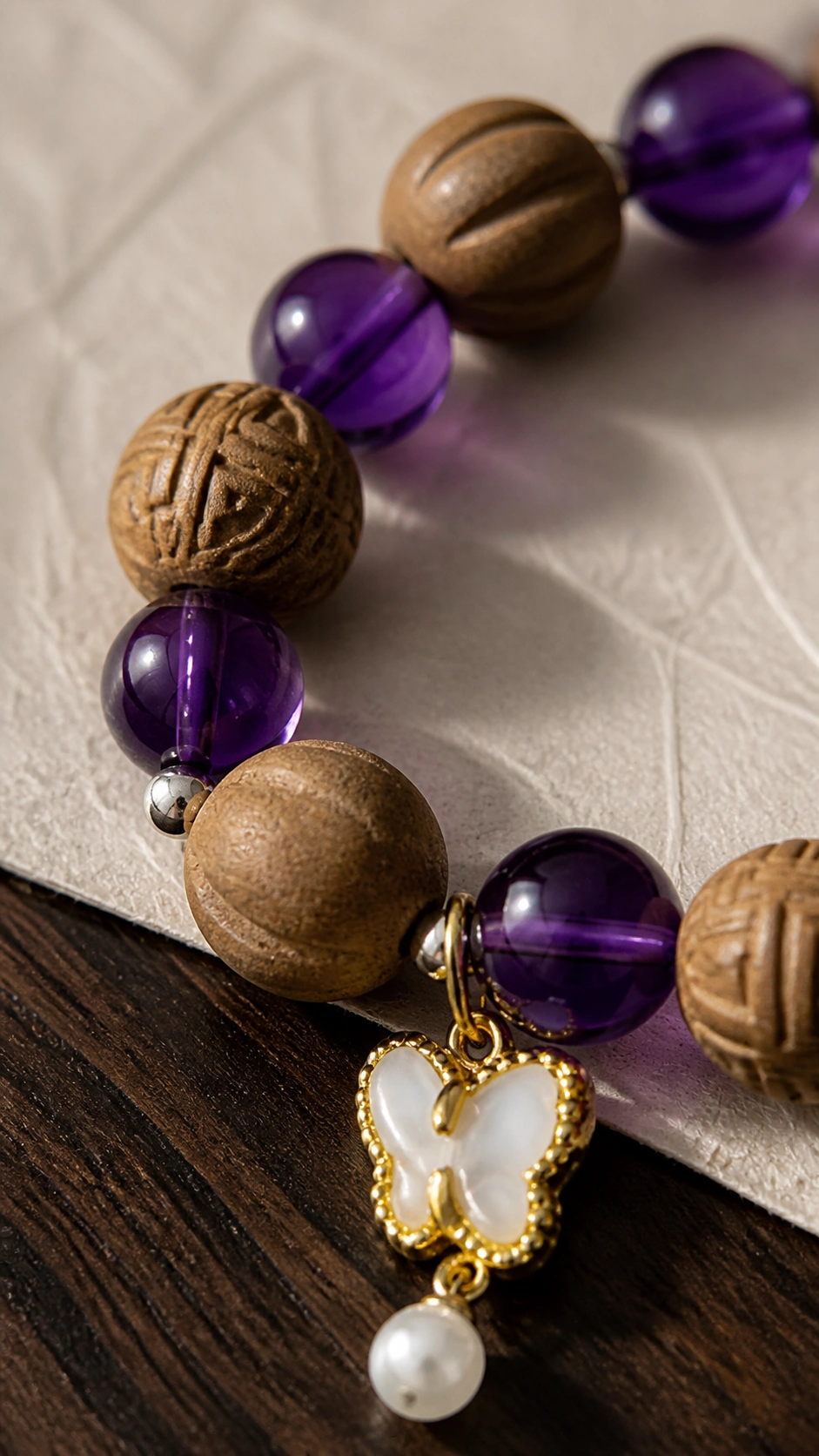 Purple Gemstone and Botanical Incense Bracelet - image 3