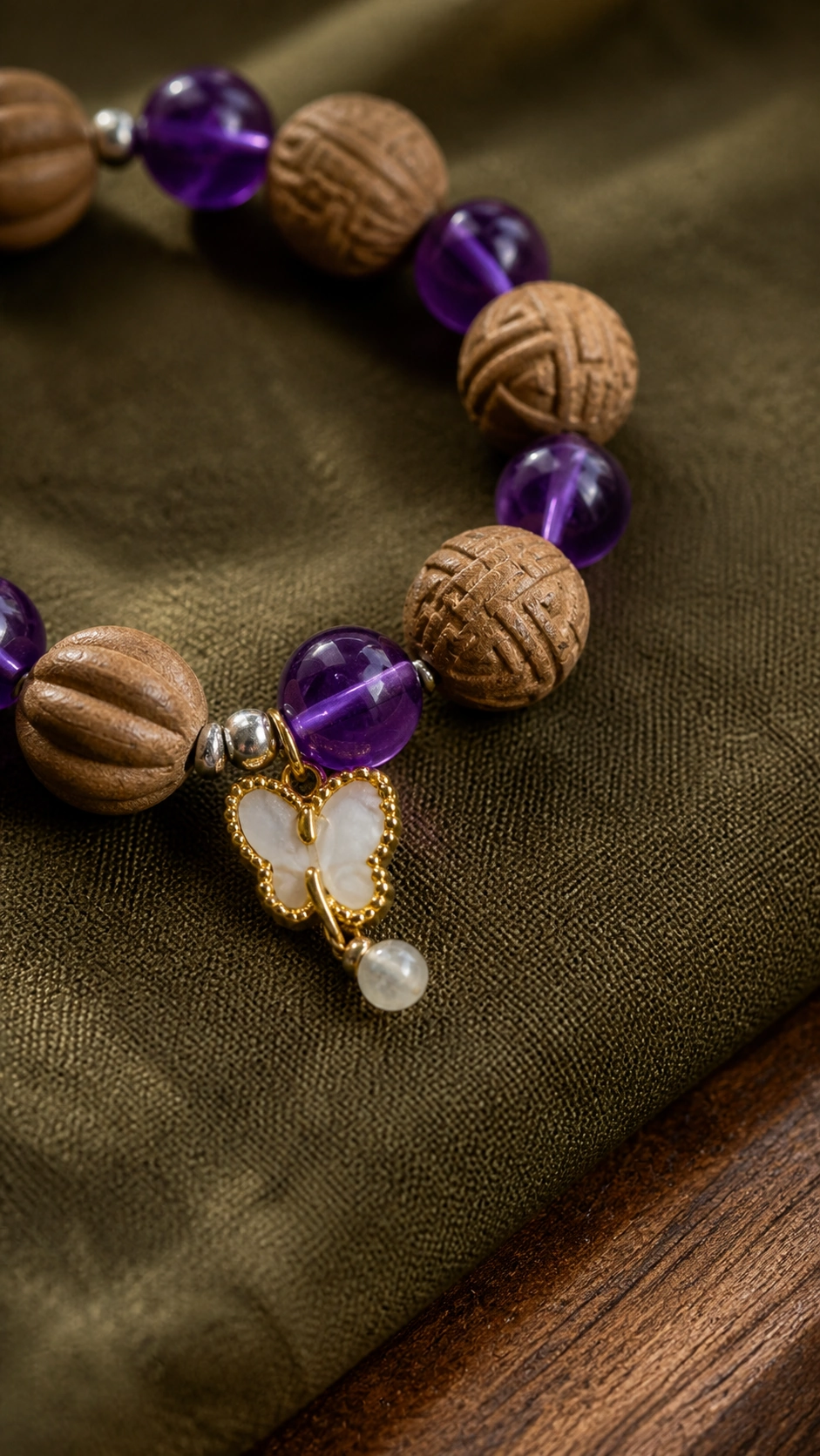 Purple Gemstone and Botanical Incense Bracelet - image 4