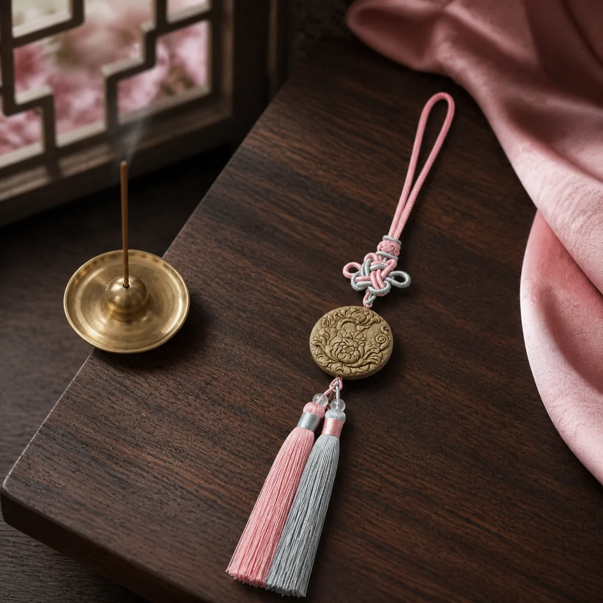 Pink Tassel Botanical Incense Pendant - Design Detail