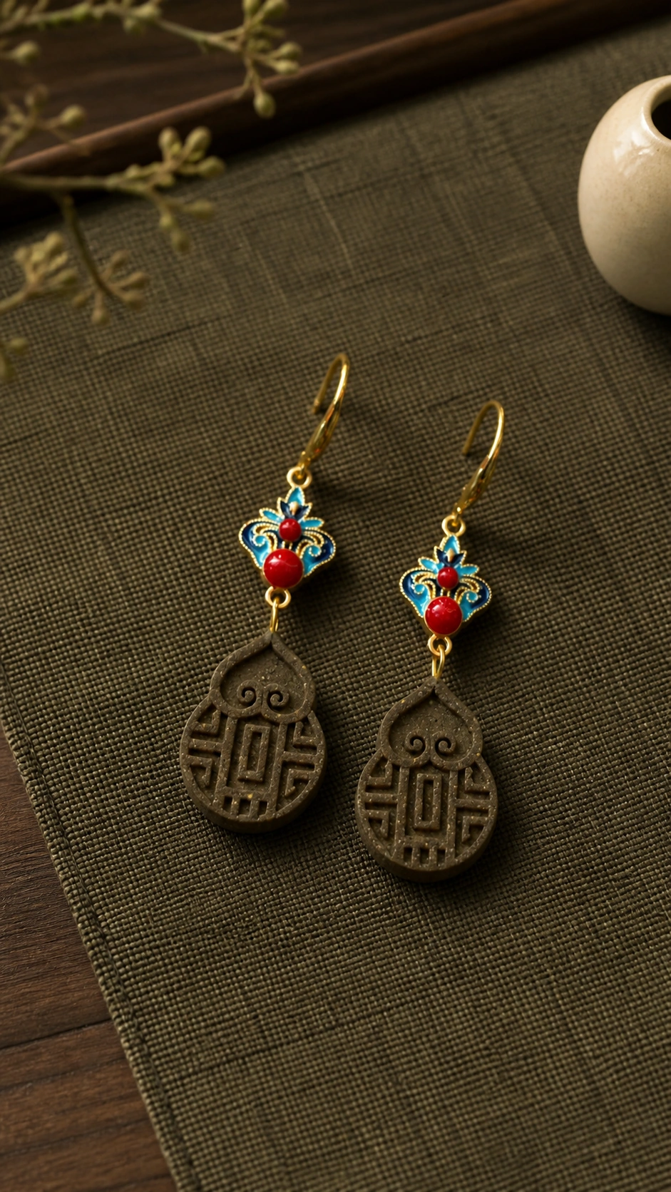 Cloisonne Floral Herbal Incense Earrings - image 2