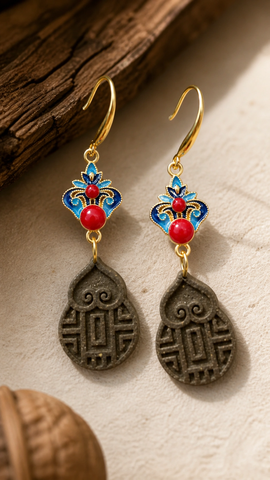 Cloisonne Floral Herbal Incense Earrings - image 3