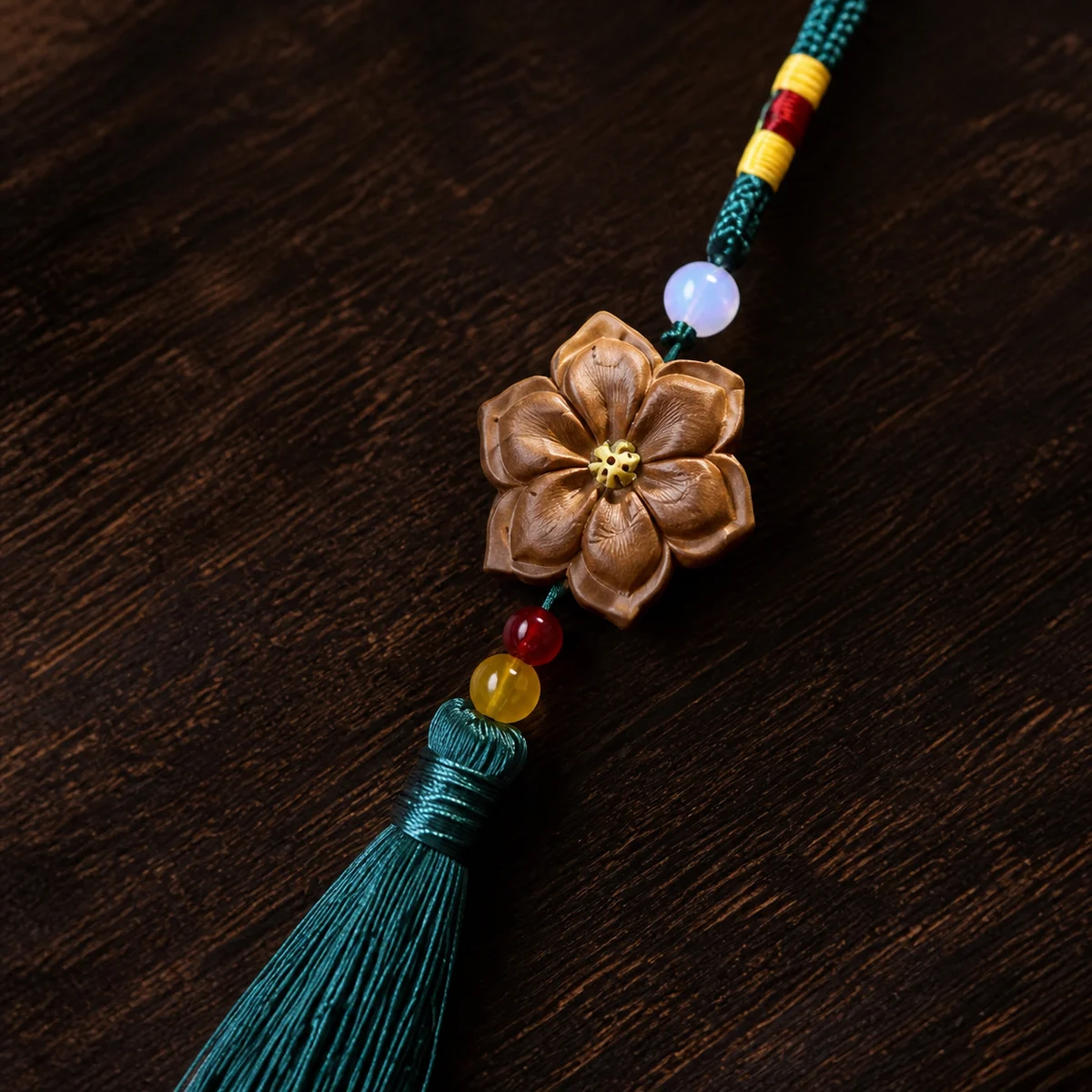 Teal Tassel Botanical Incense Pendant - Material Detail