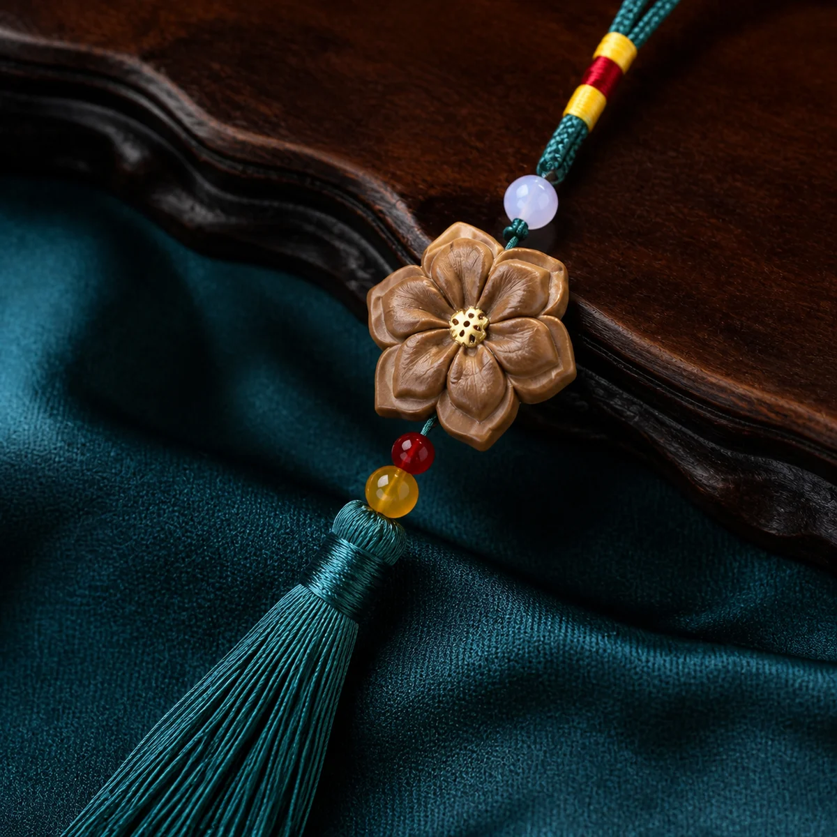 Teal Tassel Botanical Incense Pendant - Design Detail
