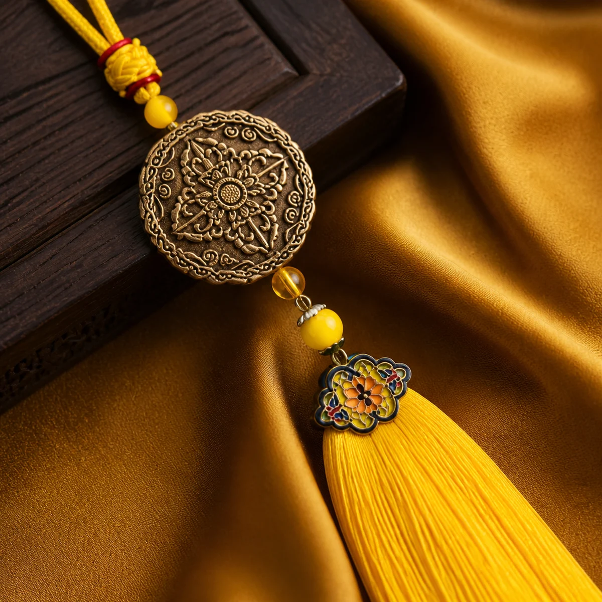 Yellow Tassel Botanical Incense Pendant - Design Detail
