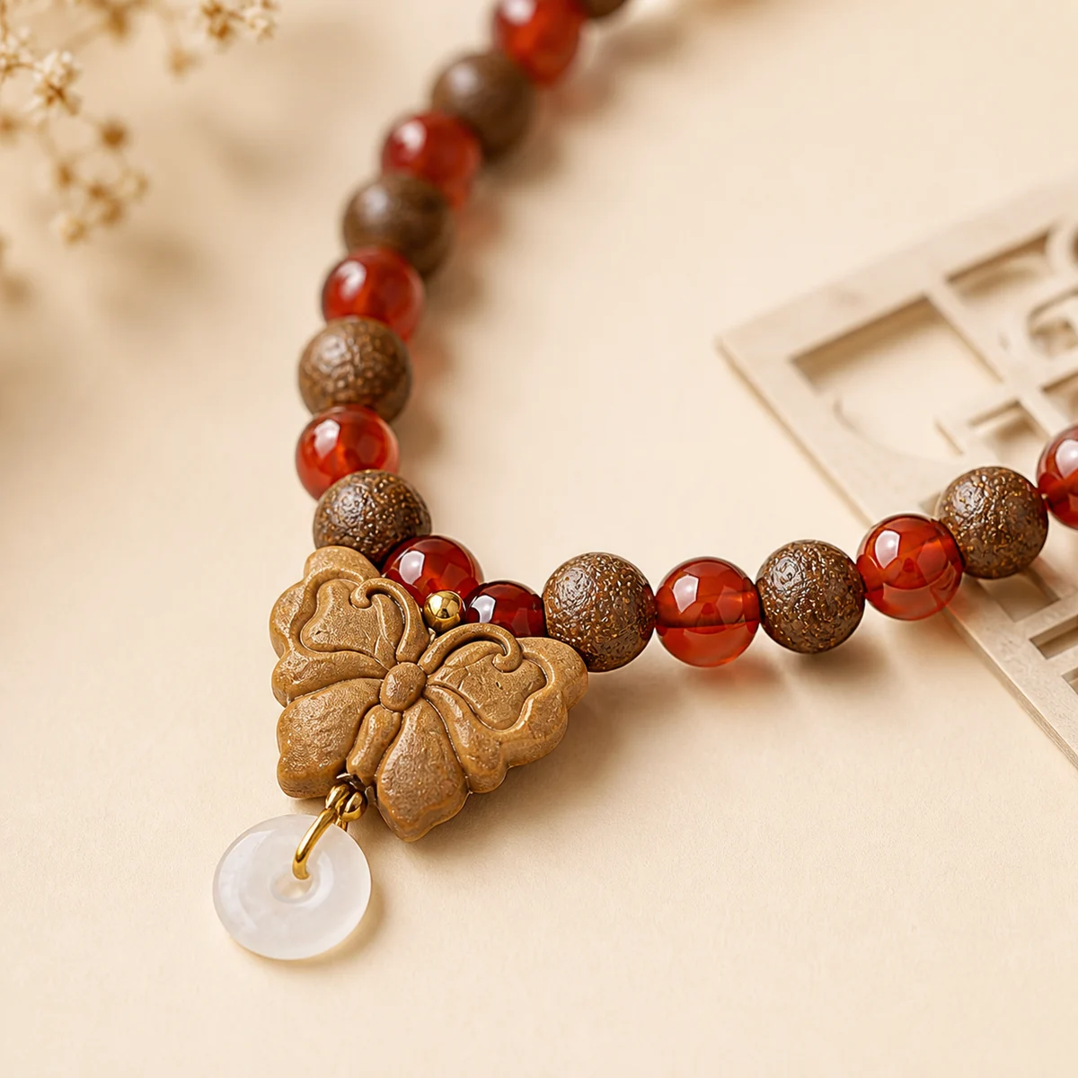 Botanical Incense Prayer Beads with Jade Charm - Material Detail