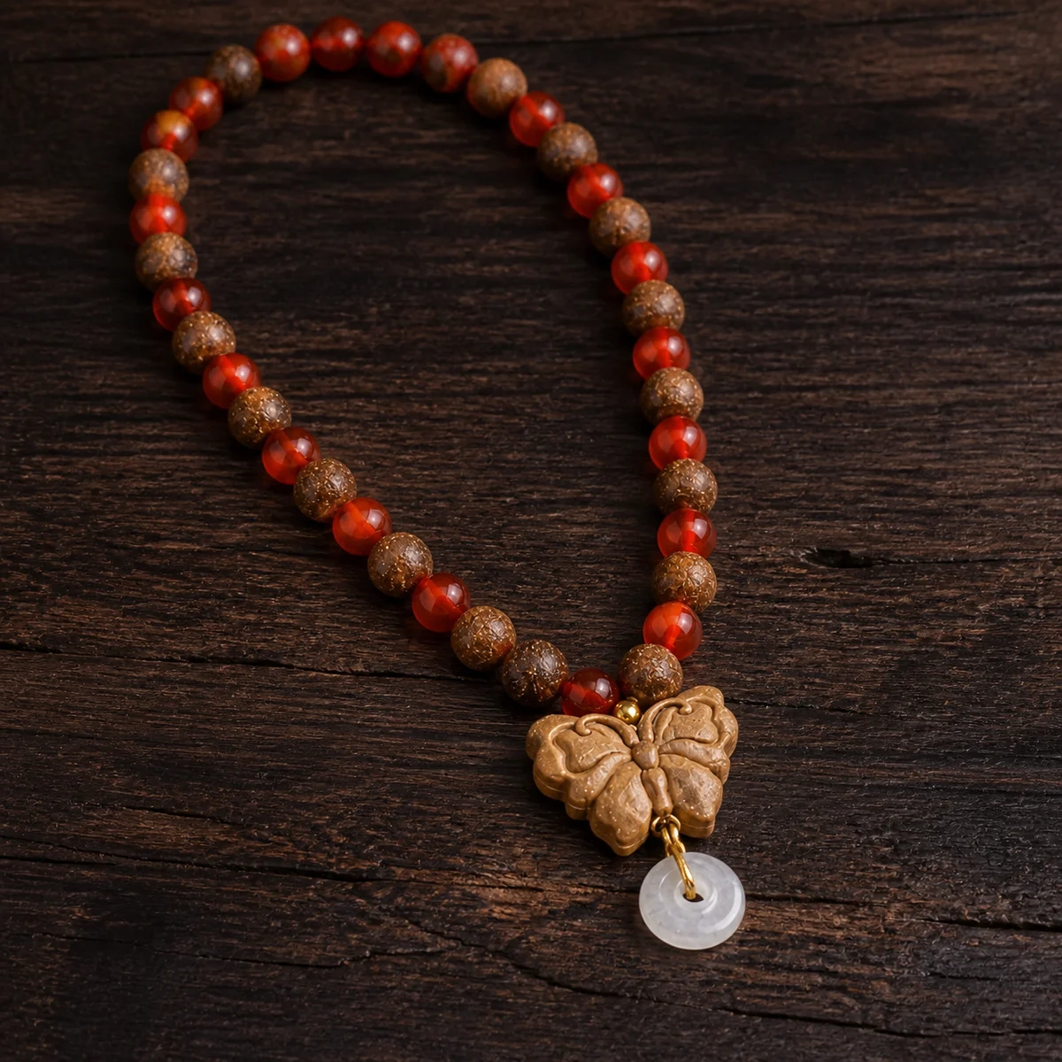 Botanical Incense Prayer Beads with Jade Charm - Design Detail