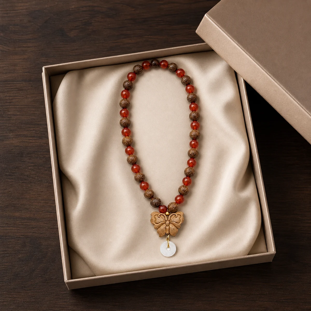 Botanical Incense Prayer Beads with Jade Charm - Gift Presentation