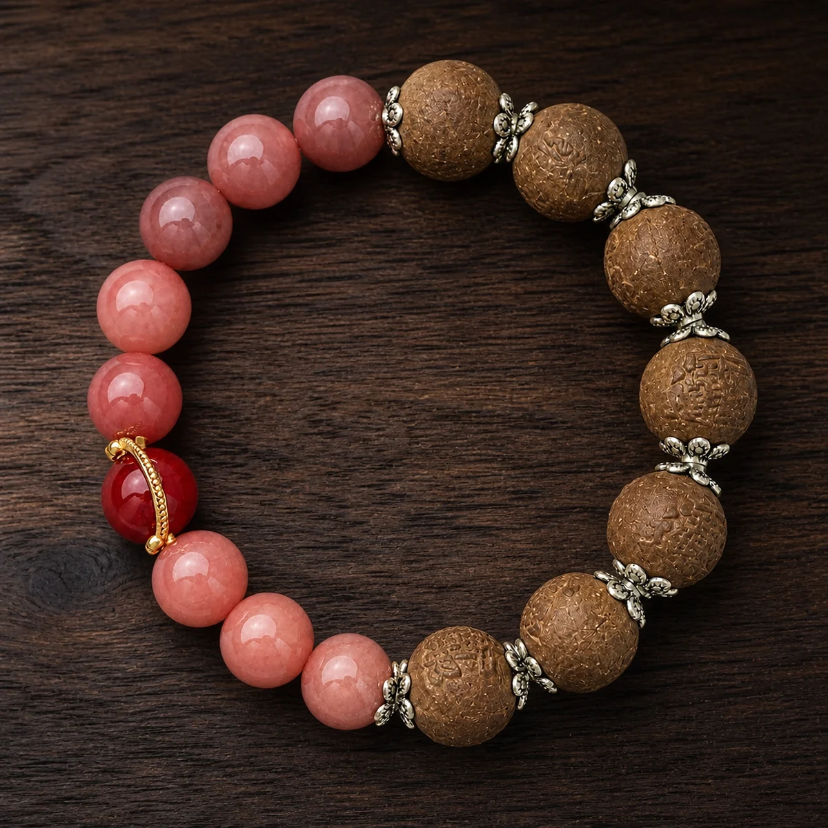 Pink Gemstone and Botanical Incense Bracelet - Styled Scene