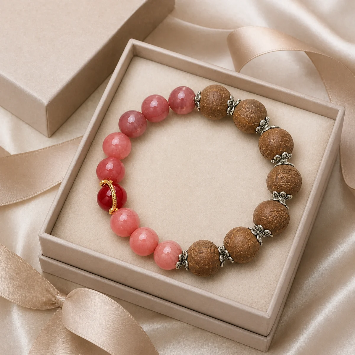 Pink Gemstone and Botanical Incense Bracelet - Styling View